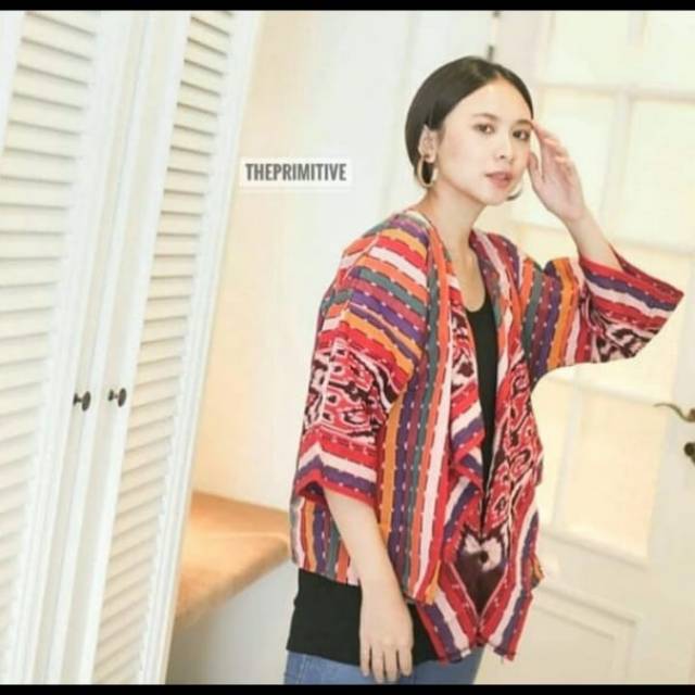 Blazer tenun motif kalimantan pelangi+ free masker