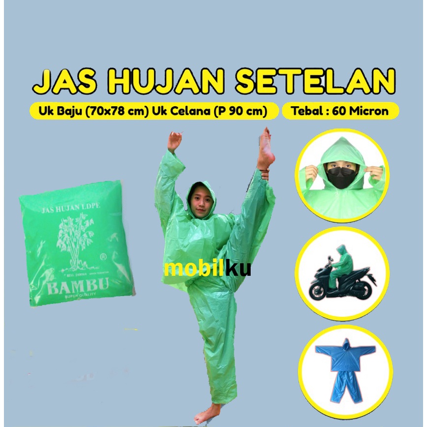 [BISA COD] Jas Hujan HDPE Plastik Setelan Baju Celana Raincoat Kualitas Bambu