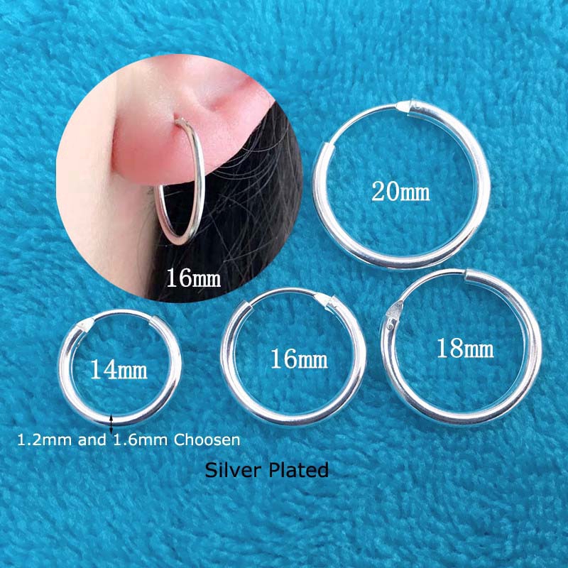 1pairs Hoop Circle Earrings Silver Plated Simple Style 1.6mm