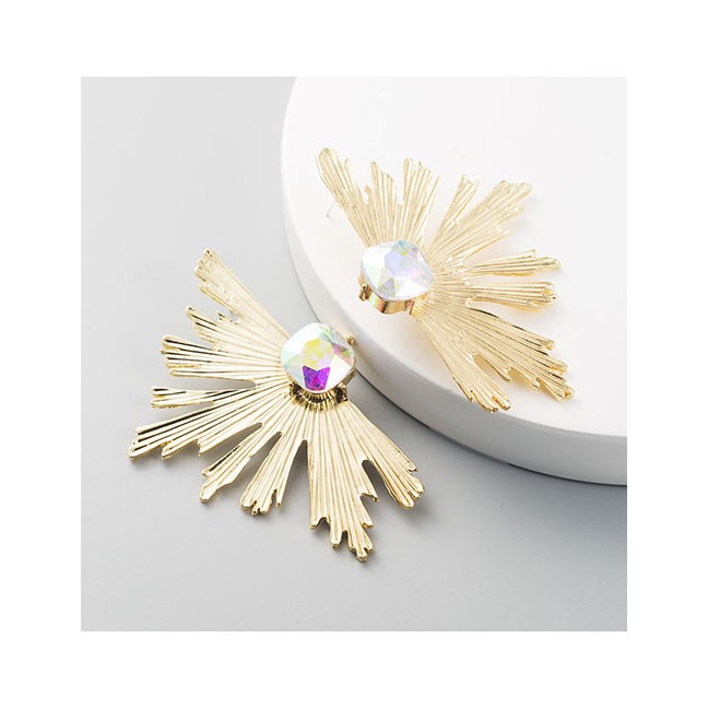 LRC Anting Tusuk Fashion Alloy Irregular Scallop Earrings With Glass And Diamonds D94909