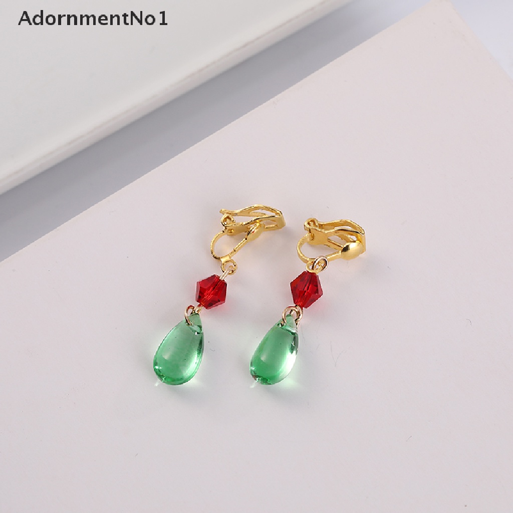 (AdornmentNo1) Kalung + Anting Gantung Panjang Kait Motif Kartun Anime Aksen Kristal Hijau Untuk Wanita