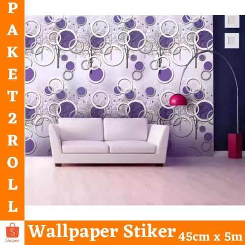 PROMO - TERMURAH PAKET Wallpaper 2ROLL Stiker Dinding Motif Dan Karakter Premium Quality MOTIF POLKADOT UNGU 3D GH197-1