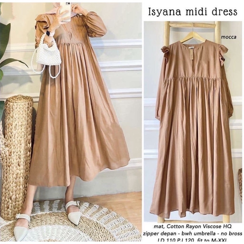 Raisa midi dress rayon | gamis ruffle | dress kekinian