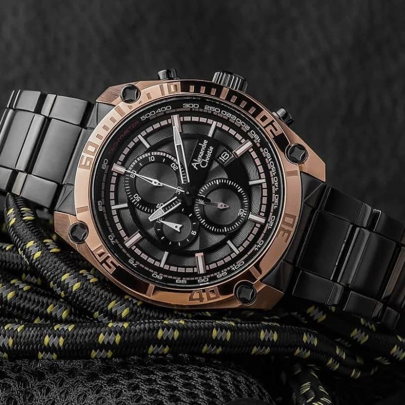 jam tangan pria alexander cristie ac6483 black rose gold