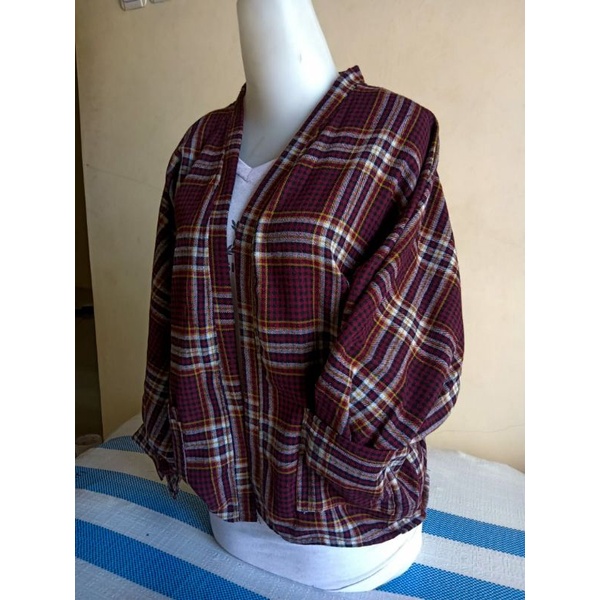 Outer Balon Grid Flanel Cardigan Ballon Outher Cardy Oversize