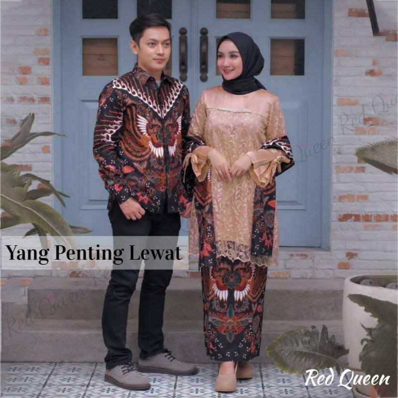Bajubatek Batik Couple Kebaya / Baju Kopelan Keluarga Muslim / Baju Pesta Wisuda /  RED QUEEN BUTIK
