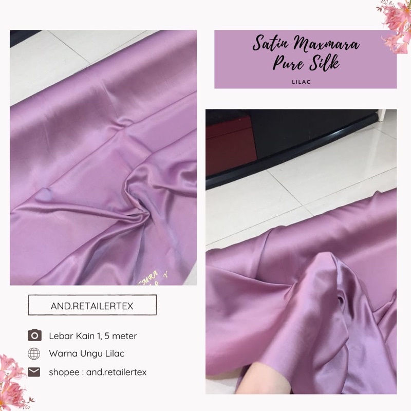 Kain Satin Maxmara Original Pure Silk 100% warna Ungu Lilac