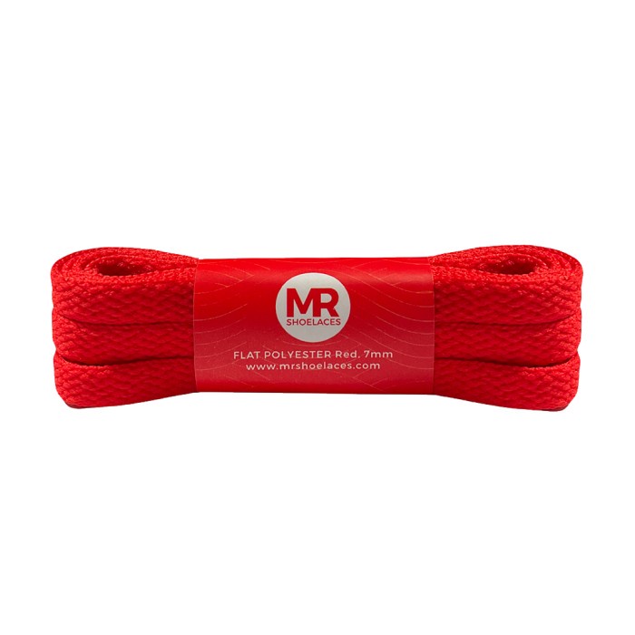 MR Shoelaces FP12 Merah (Red) Tali Sepatu Polyester Pipih Flat 7mm 80cm 90cm 100cm 120cm 130cm 150cm 180cm 200cm untuk Sneakers - Premium Shoelace