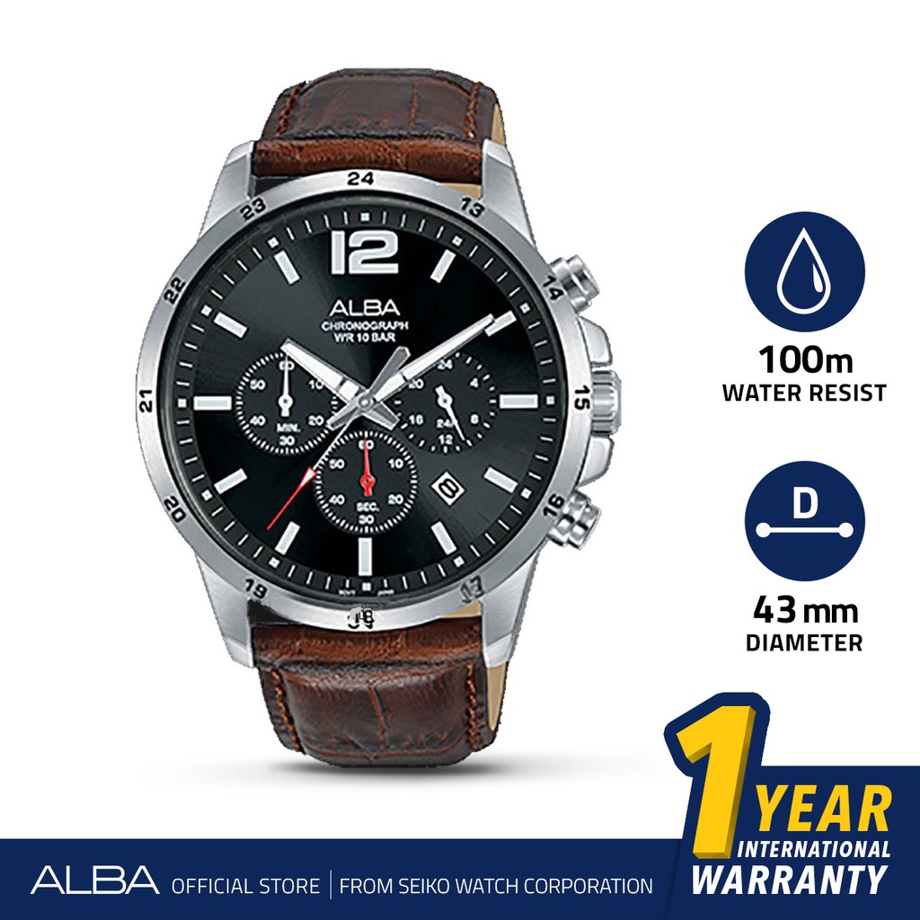  Jam  Tangan  Pria Alba ACTIVE Quartz Leather AT3E87 Original 