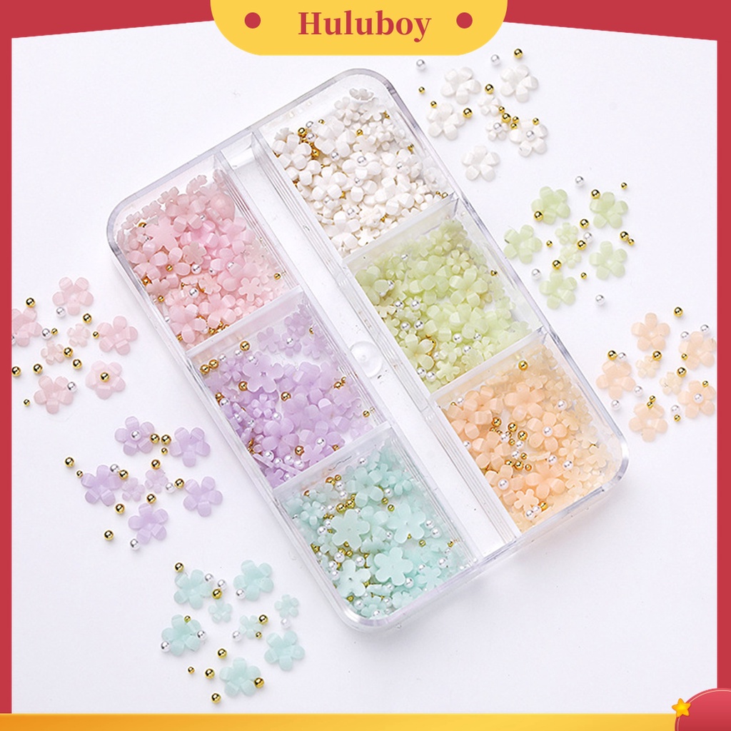 Huluboy Huluboy♡ Set Manik-Manik Mini Bentuk Hati Bunga 3D Untuk Dekorasi Nail Art