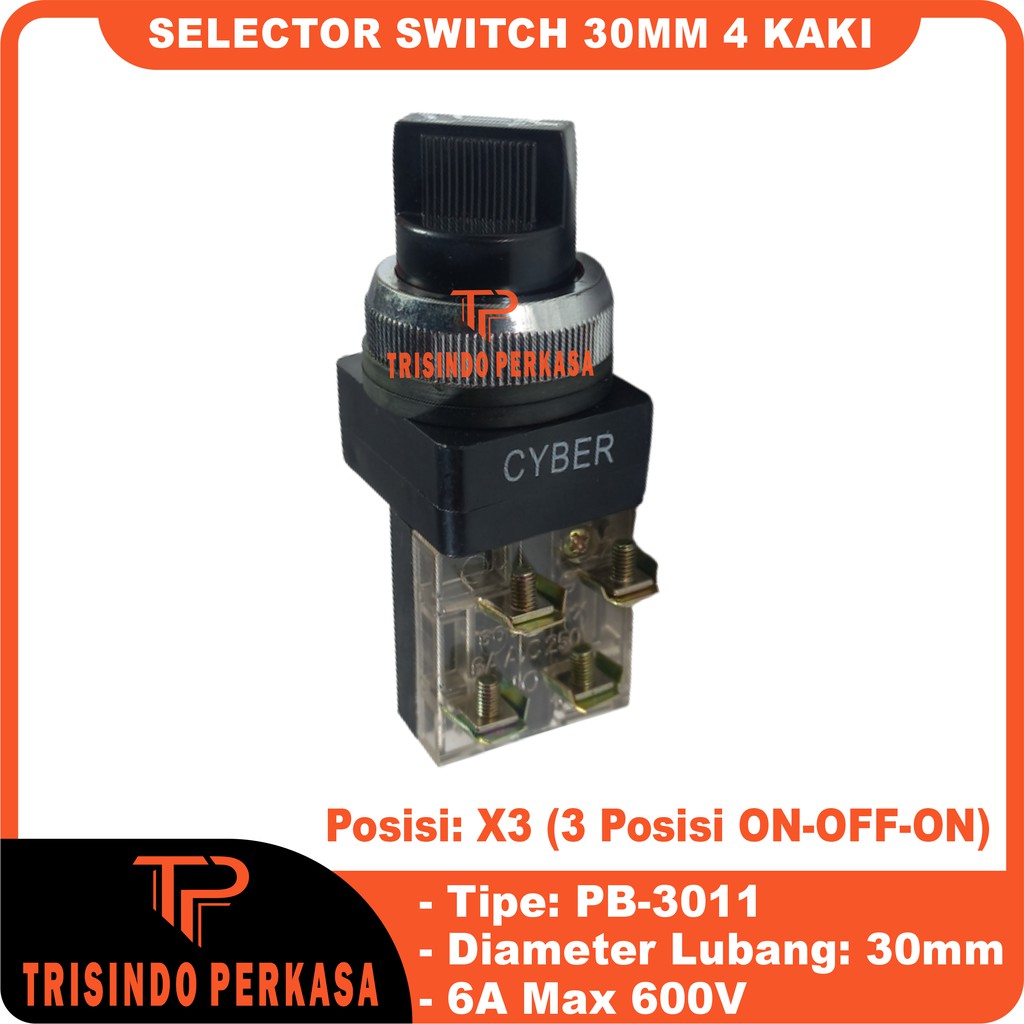 Selector Switch 3 posisi Stay-Put 30mm PB3011 4 kaki