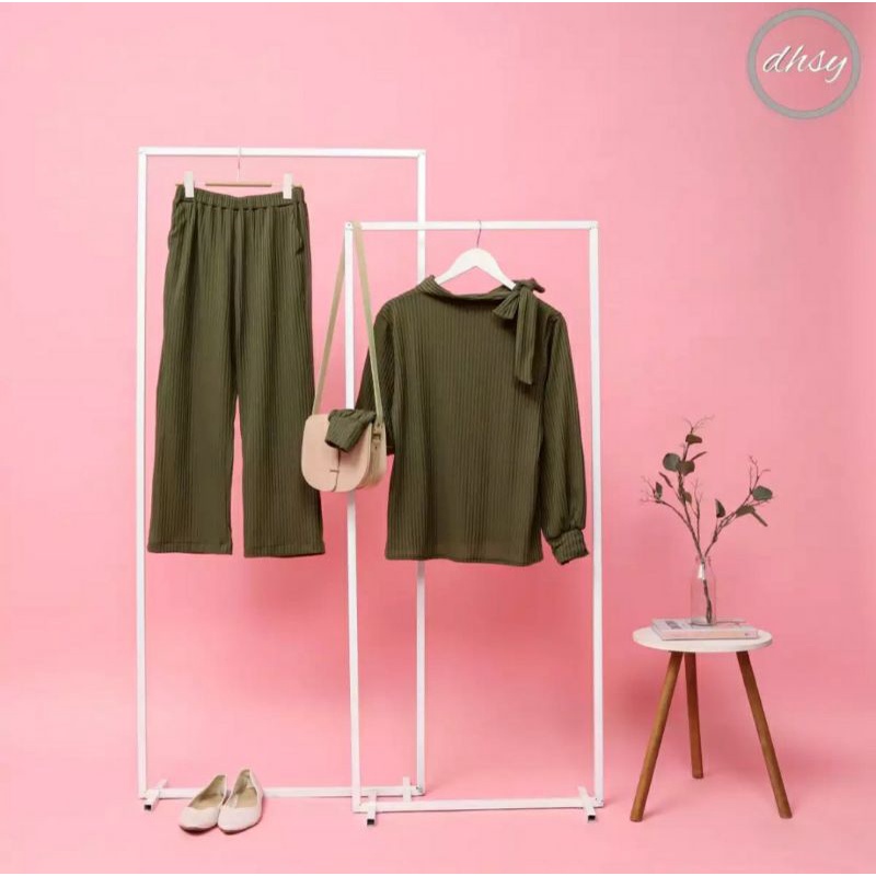 MAUDY SET/setelan wanita/blouse+pants/knit premium/terbaru/terlaris