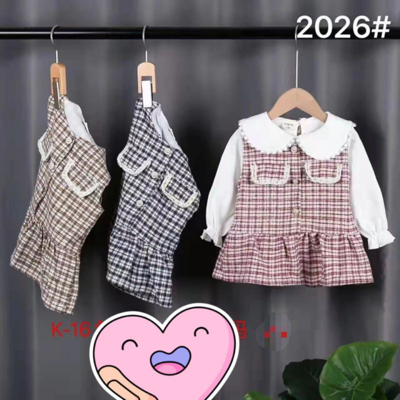 DRESS 2IN 1 ANAK PEREMPUAN + ROMPI KOTAK / BAJU ANAK CEWEK IMPORT PREMIUM / baju anak perempuan usia