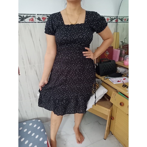 DRESS KERUT KOTAK PENDEK LENGAN KARET