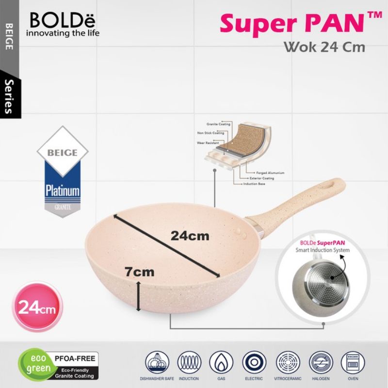 BOLDe Super PAN WOK - Panci Wajan GRANITE 24cm Coating BEIGE