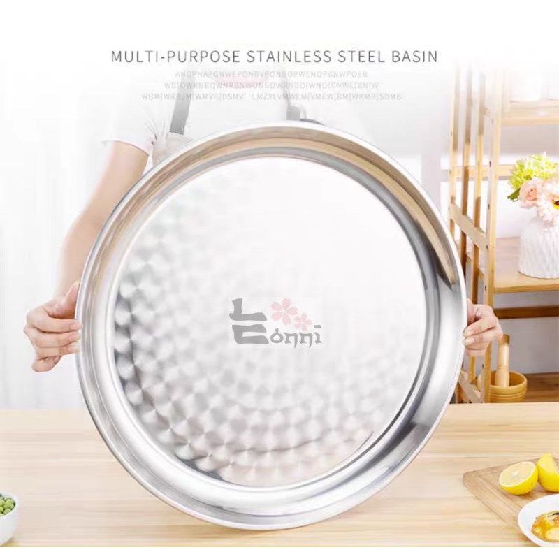 30-60cm Nampan bulat stainless murah impor wadah tumpeng kue kukus tebal polos alat dapur-8