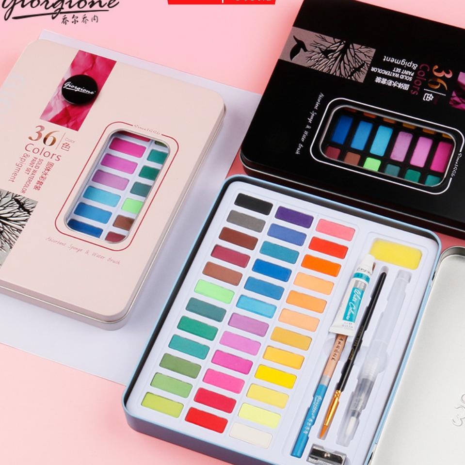 

[KODE ZY8425] TOPER Giorgione Watercolor Set 36 Warna - Free Kuas dan Kertas Gambar - Cat Air Padat