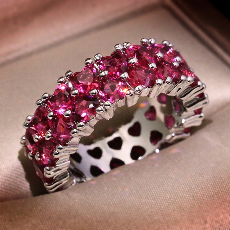Cincin Bahan Sterling Silver Desain Hati Warna Pink Hias Zircon Untuk Hadiah Natal