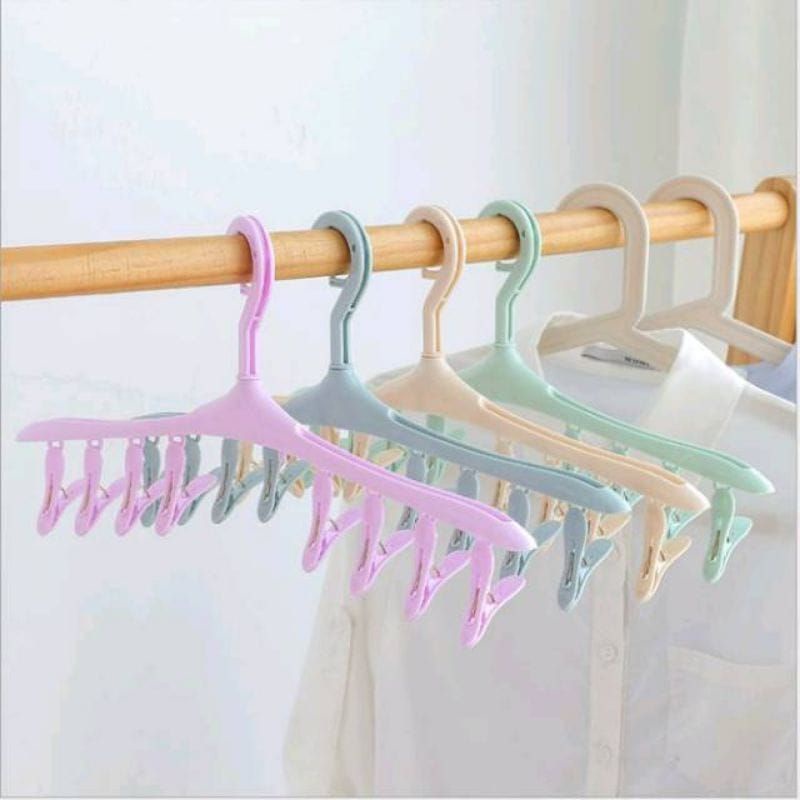 Hanger Jemuran Pakaian Kaos Kaki 10 in 1 Gantungan Baju Jepit Jepitan