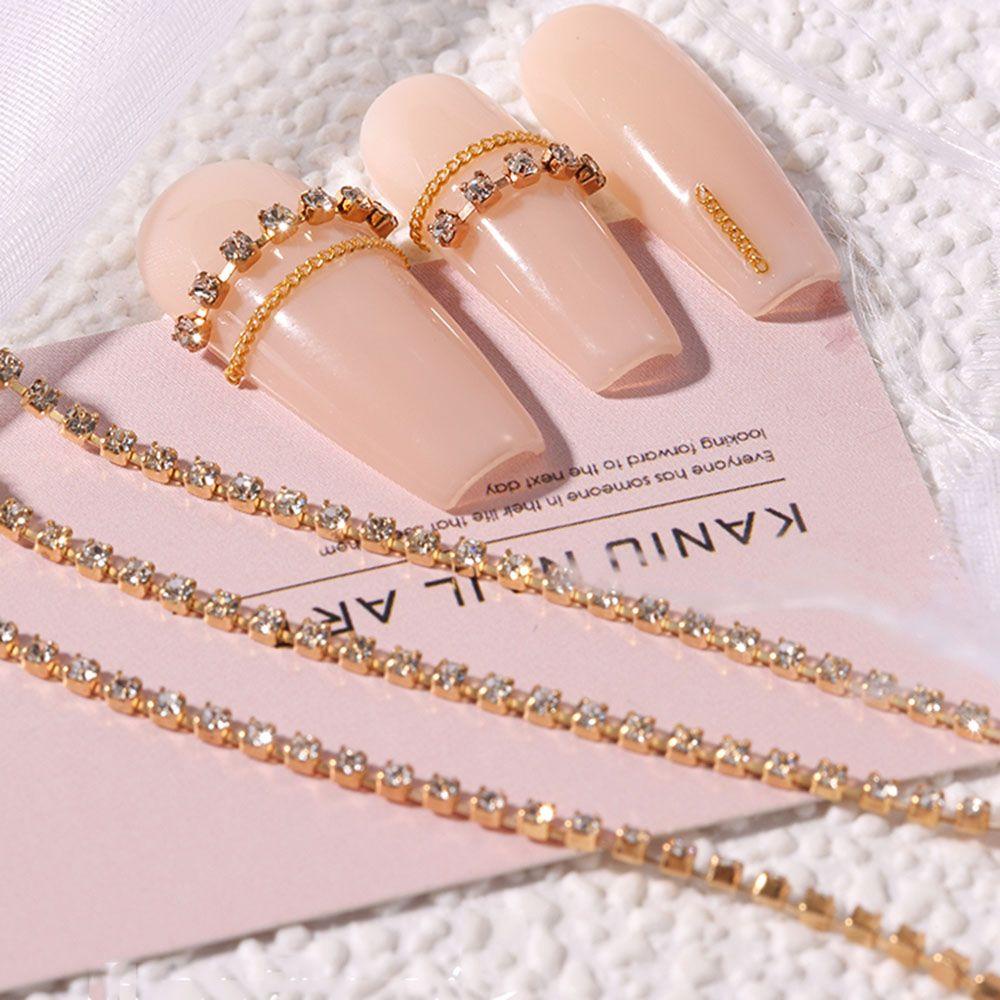 AUGUSTINA Agustina Kuku Zirkon Rantai Fashion Gadis Emas Perak Manikur Aksesoris DIY Perhiasan Hiasan Kuku Kuku Berlian Imitasi Rantai