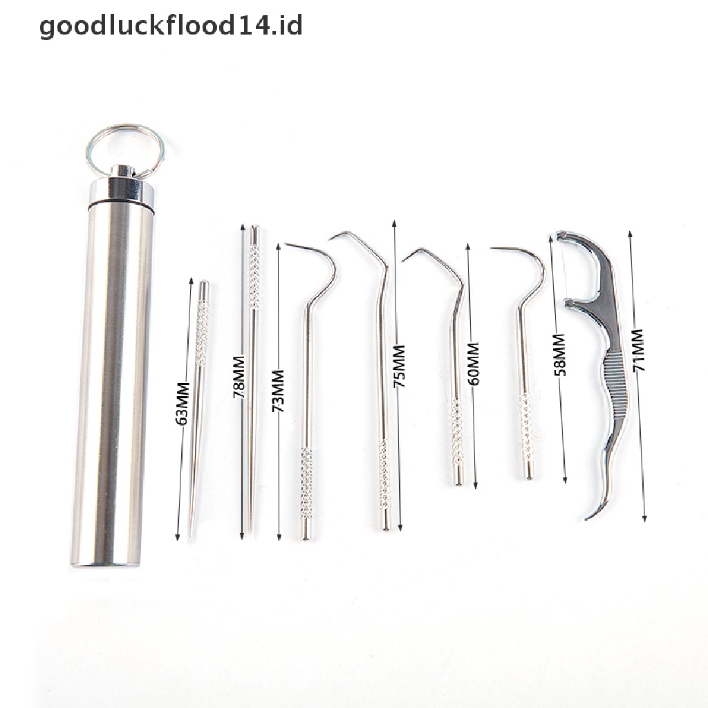 [OOID] 8Pc Portable Stainless Steel Metal Toothpick Bag Set Reusable For Outdoor Picnic ID