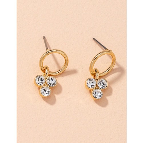 LRC Anting Tusuk Fashion Golden Diamond Geometric Round Alloy P60497