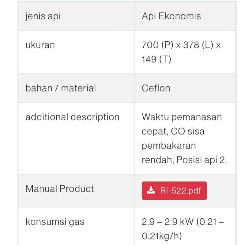 Kompor Gas Rinnai RI 522C Kompor Ceflon Rinnai 2 Tungku Kompor Rinai 522C Kompor Teflon