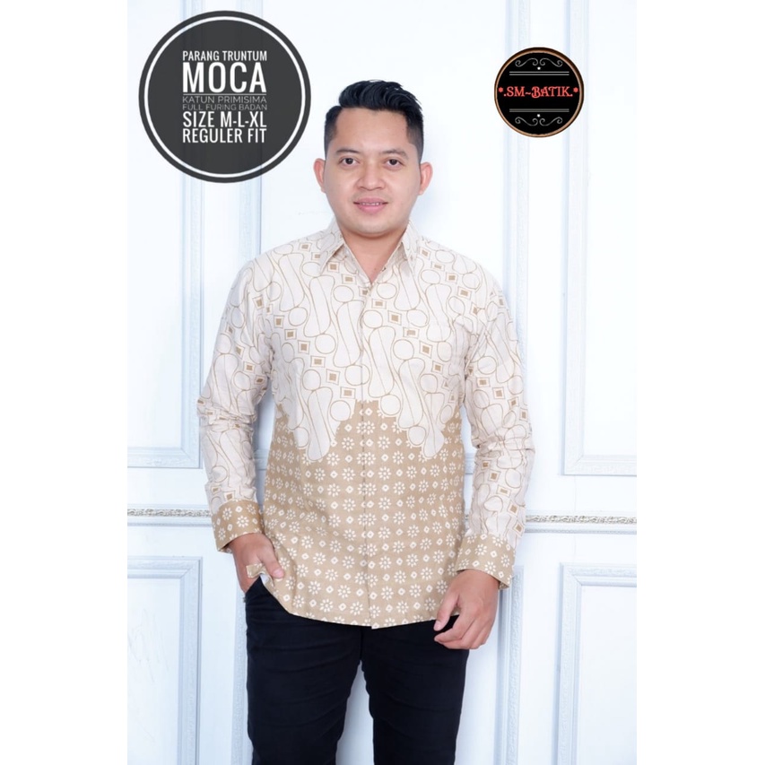 PARANG TRUNTUM MOCA Atasan Baju Kemeja Batik Lengan Pendek Panjang Premium Ekslusif Seragam  Batik Asli Solo Premium Quality