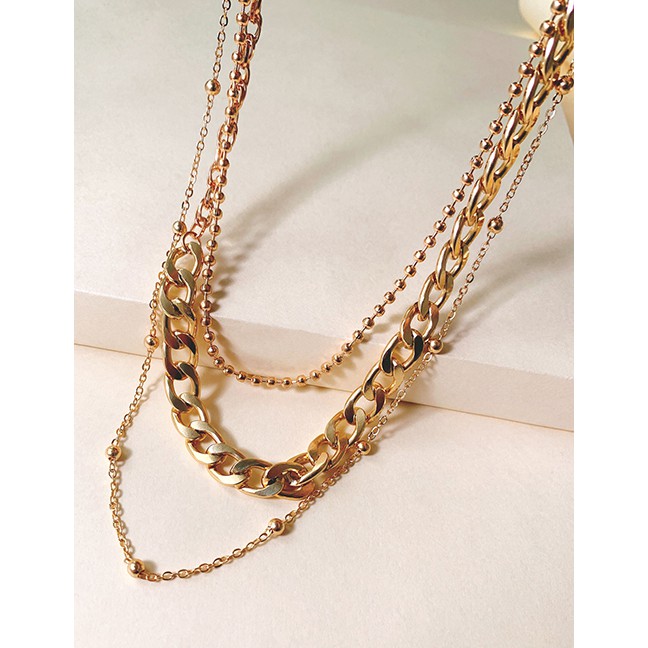 LRC Kalung Fashion Golden Alloy Bead Chain Multi-layer Necklace K43579