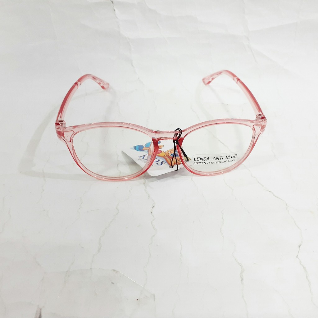 Kacamata anak perempuan bening lensa anti blue radiation kaca mata screen protection lens sinar biru-rose pink