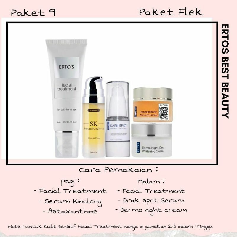 Ertos Paket Lengkap Perawatan Wajah original Berminyak Komedo flex hitam pori besar jerawar bruntusan radang kering Glowing-Paket 9