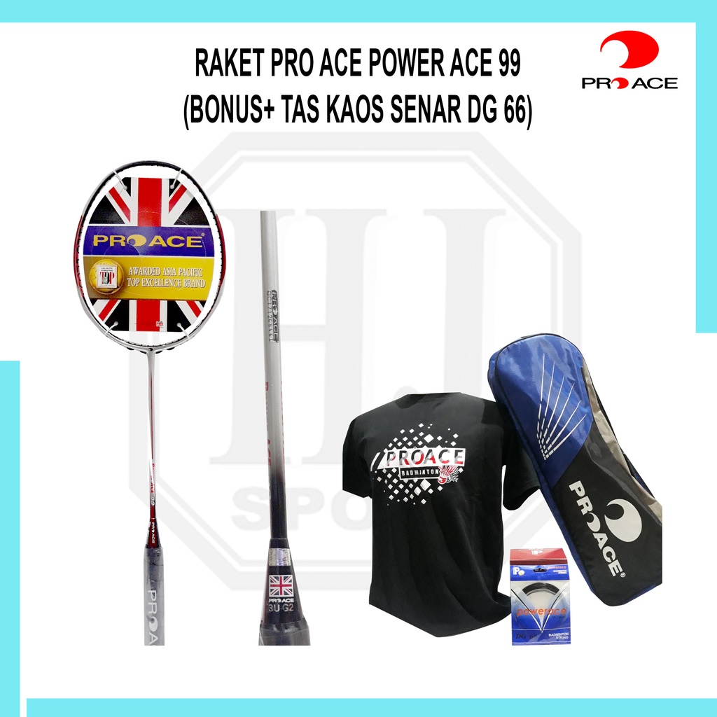 Raket Original Pro Ace Power Ace 99 Bonus Komplit Badminton