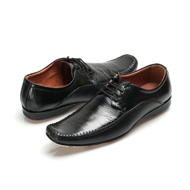 bungkusuku mokacine - Sepatu Pantofel Pria Hitam Formal Kerja Kantor Kulit Pu Oxford Slip On