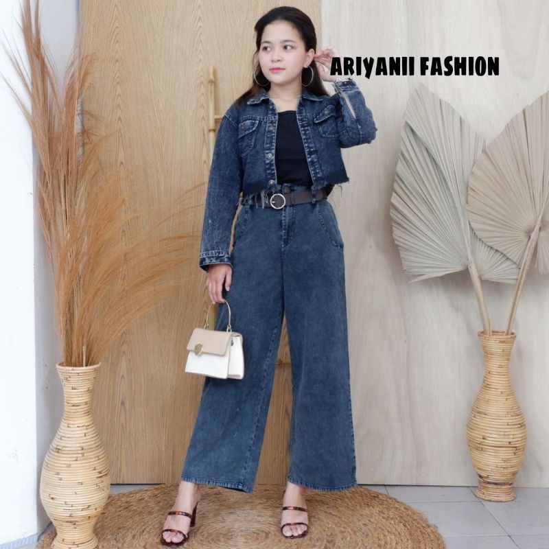 ARN - JAKET JEANS WANITA PITA BELAKANG JACKET JINS CROP OVERSIZE DENIM LD 120cm CEWEK SOBEK RAWIS MURAH KOREAN KEKINIAN ORIGINAL SNOW Wash