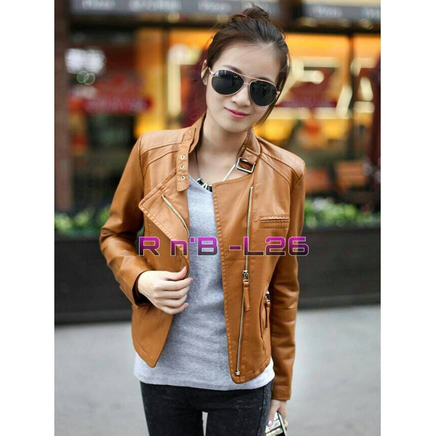 jaket semi kulit wanita style korea