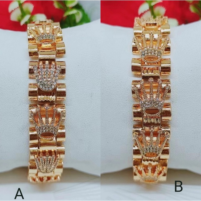 Gelang XL Permata Lapis Emas 18k Full Perhiasan Fashion A/B 9(lebar 12mm)