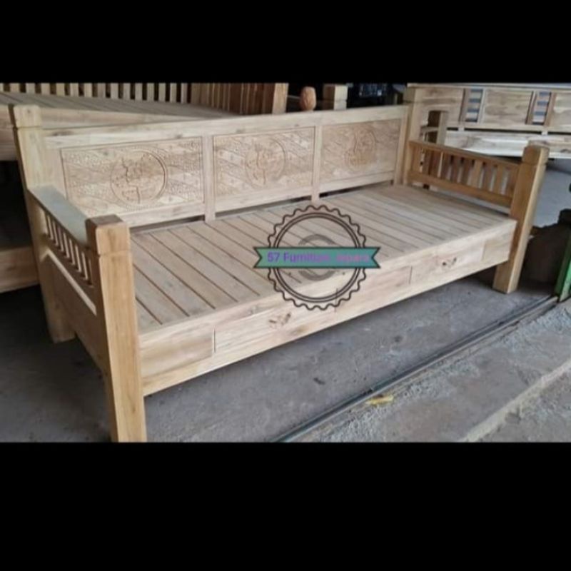 Bale bale mentahan model sederhana ukir Jepara - Kursi bangku panjang kayu jati mentahan