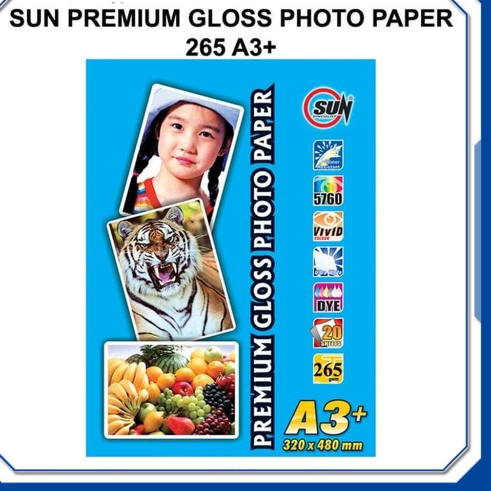 

Super Jaminan Kertas Foto Glossy A3+ / A3 plus Premium - SUN Premium Gloss Photo Glossy Paper Ketebalan 210, 240, 265 gsm