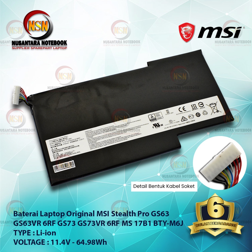 Baterai Original Laptop For MSI Stealth Pro GS63 GS63VR 6RF GS73 GS73VR 6RF 11.4V 64.98Wh