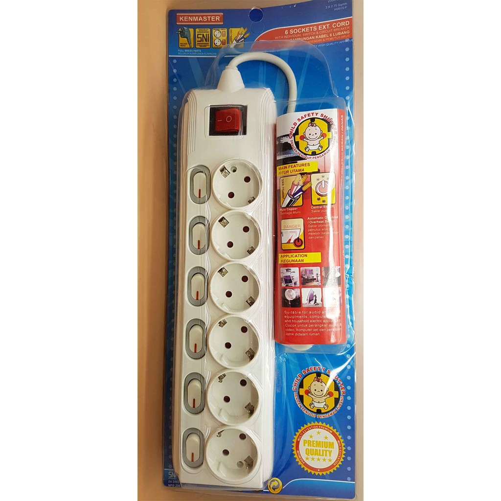 Kenmaster Stop Kontak 6 lubang F166 Switch ( anti overheat &amp; overload)