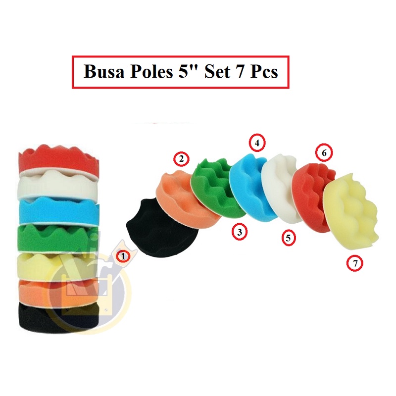 Set Busa Poles Sponge Polishing 5&quot; Inch Set 7 Pcs / 7 Set Busa Pad Buff Untuk Poles Body Mobil Motor