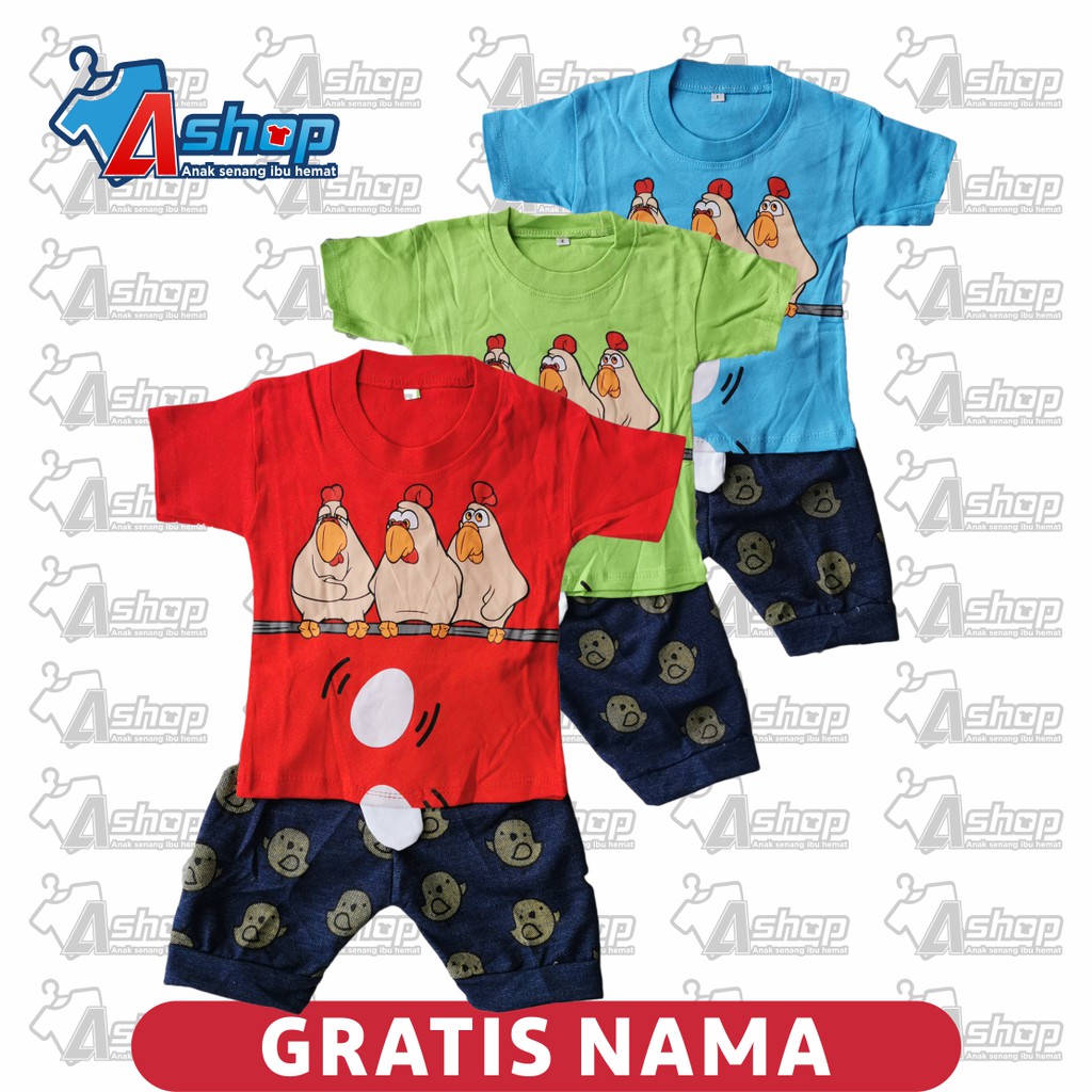 Baju Bayi Setelan Motif Ayam 3 sampai 18 bulan