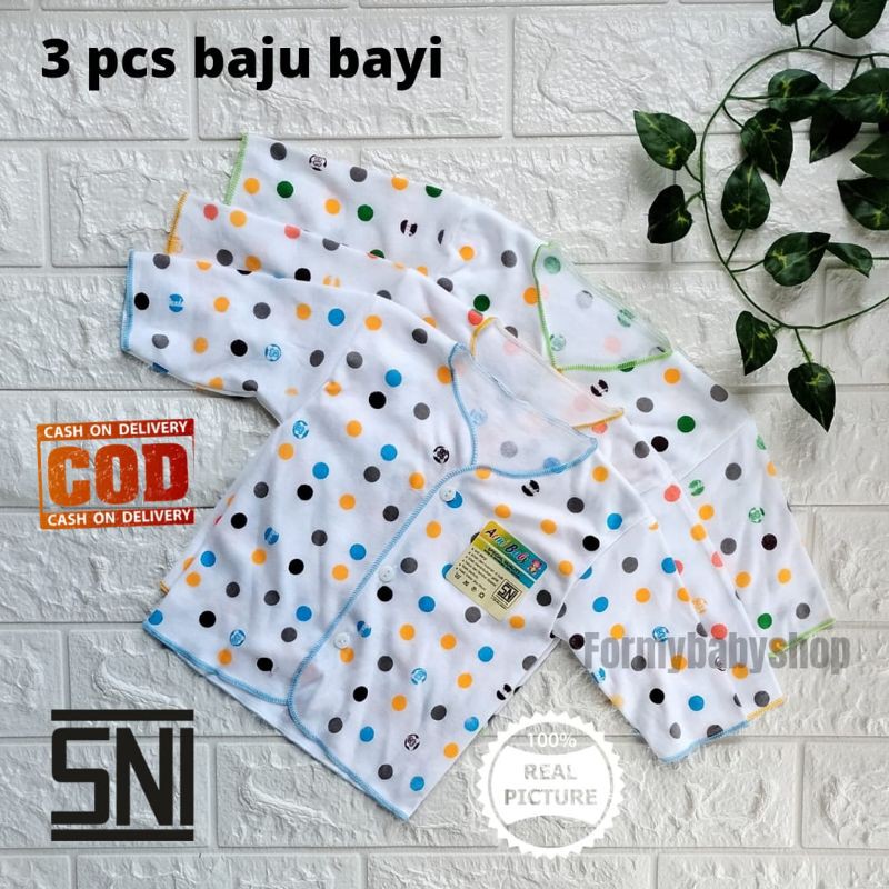 Baju bayibaru lahir lengan panjang motif polkadot SNI Arini Baby