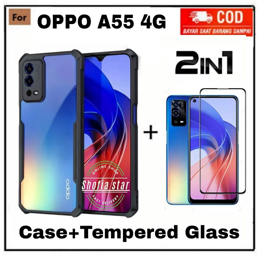 2IN1 CASE OPPO A55 4G SOFTCASE SHOCKPROOF TRANSPARAN CAMERA PROTECT CASING