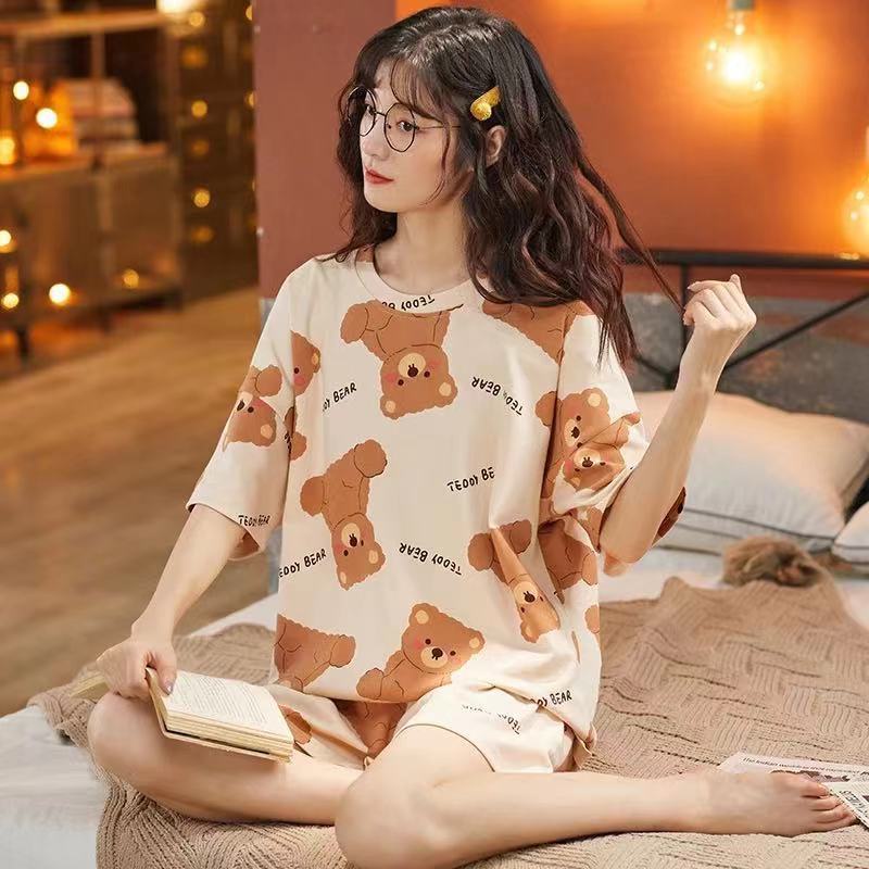 Baju Tidur Wanita Lengan Pendek Import Motif Kartun Pakaian Wanita Set Piyama