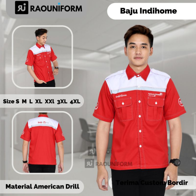 baju seragam kerja Indihome/kemeja promosi Indihome/custom bordir Indihome/pakaian Indihome merah putih