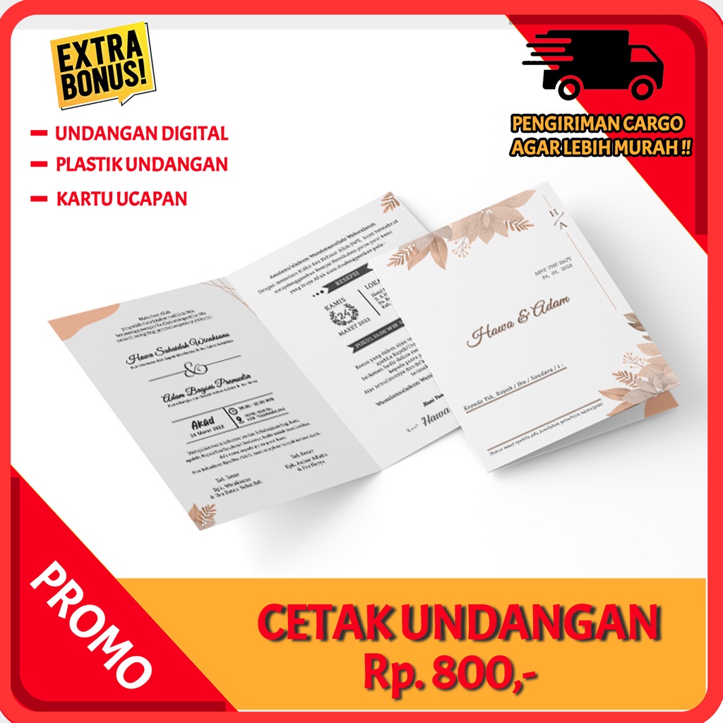 

Undangan Pernikahan Lipat 2 Murah, Elegan, Cepat, Bahan Tebal