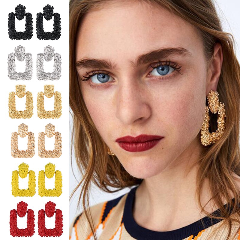 [Bayar Di Tempat]Anting Panjang Fashion Big Round Persegi Panjang Paduan Alloy Anting Ala Korea