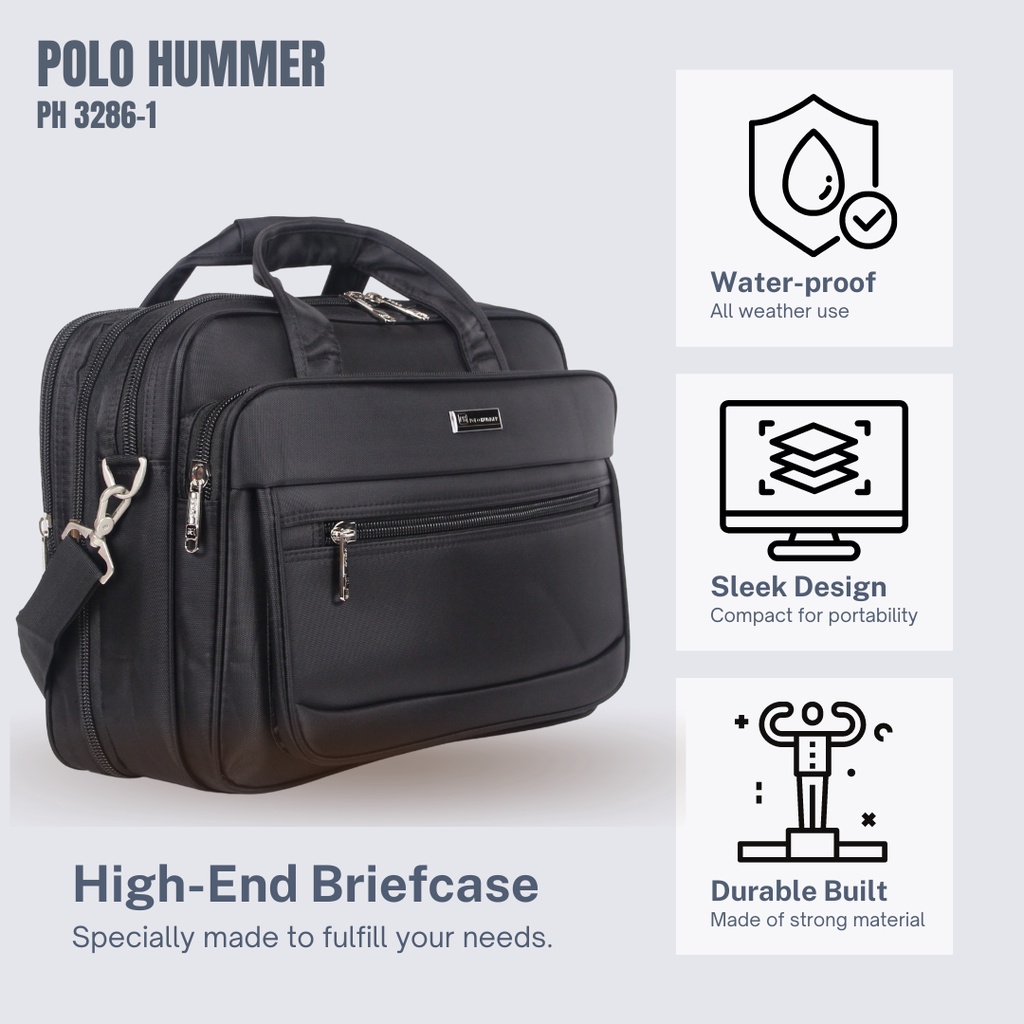 tas kantor kerja pria selempang jinjing bisa expanding   briefcase original import polo hummer