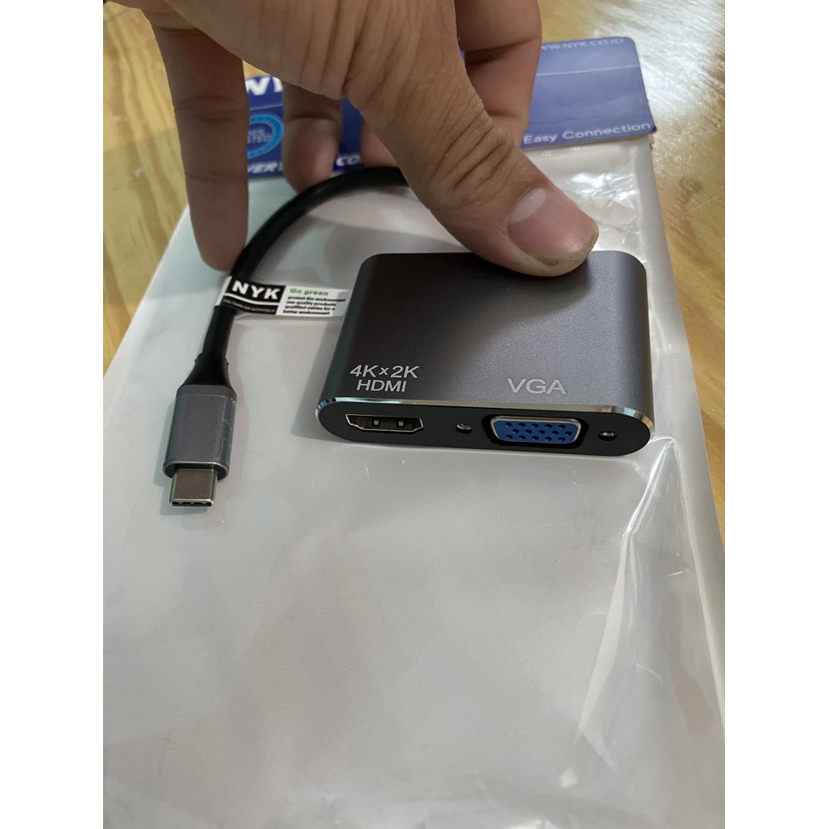 Converter USB Type C To HDTV Dan VGA Adapter 2IN1 Type Ke Mac Pro